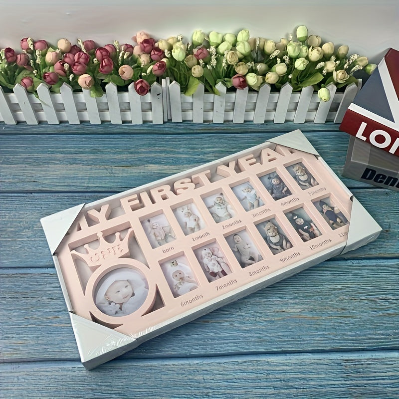 Детская рамка для фотографий с записью роста на 12 месяцев с сертификатом роста, памятными фотографиями, настенным подвесом, студийными фотографиями, пластиковыми буквами и рамкой для фотографии одного года.