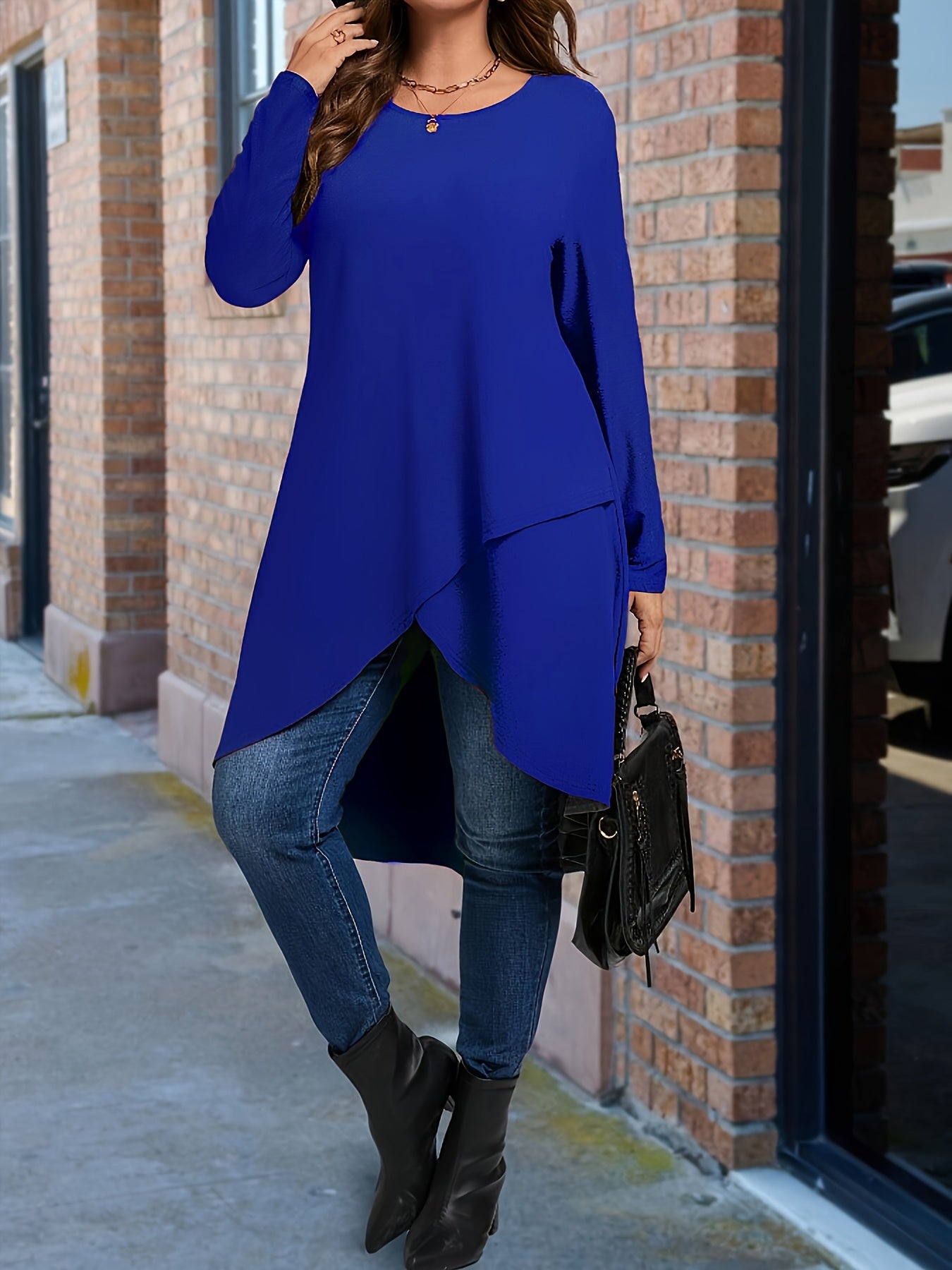 Women's Plus Size Long Sleeve T-Shirt Polyester Spandex Crew Neck Solid Color