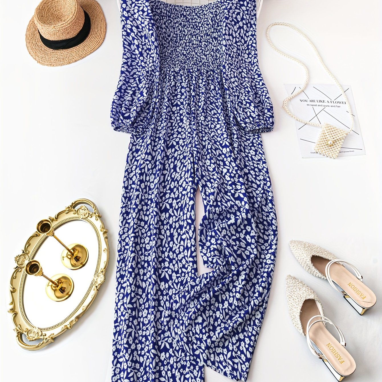 Plus Size Floral Print Long Sleeve Jumpsuit for Spring Women