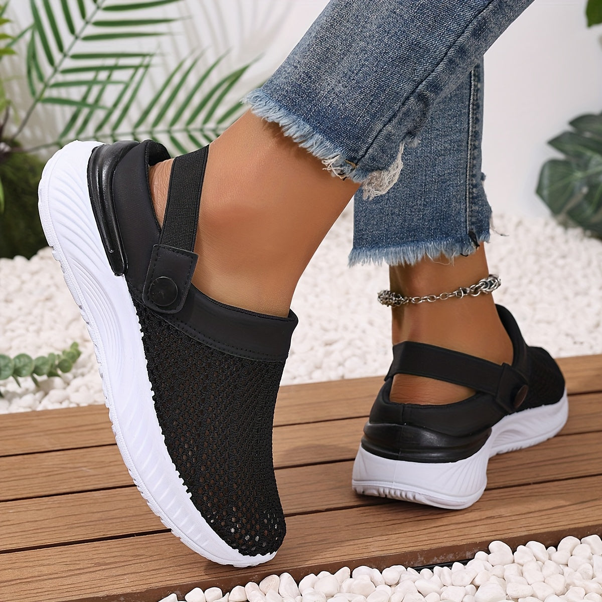Women's White Breathable Mesh Slip-On Sneakers for Summer Beach Travel