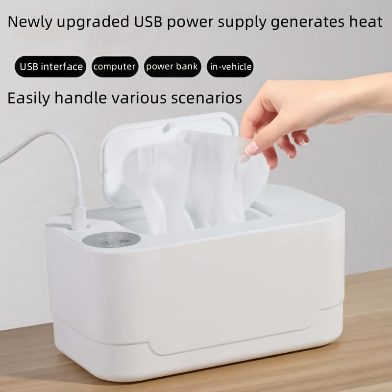 USB Heated Wet Wipe Dispenser Travel Portable Moisturizing White Multi-Functional