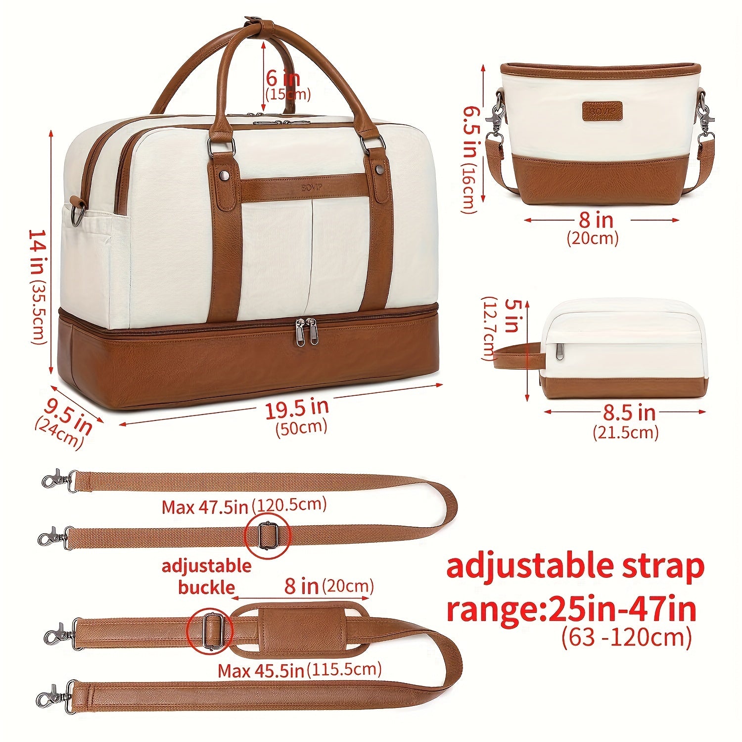 White Canvas Travel Bag with Detachable Strap for Daily Use