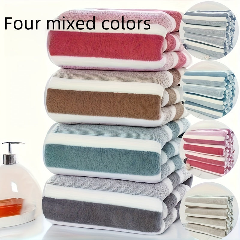 Большое широкое полосатое коралловое бархатное банное полотенце впитывающее быстро сохнущее мягкое для домашнего использования