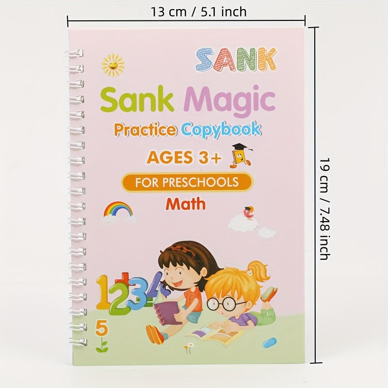 Conjunto de libros de práctica de caligrafía en inglés para niños de 3 años en adelante con pluma de acero, pluma dura y ranuras digitales