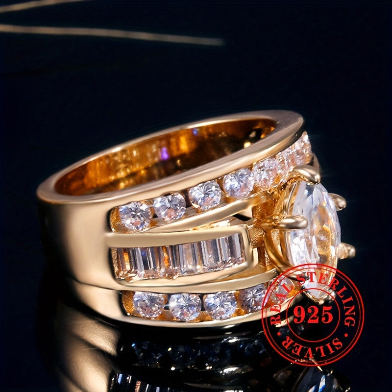 Sterling Silver Marquise Cubic Zirconia Ring for Engagement Wedding 8.8g