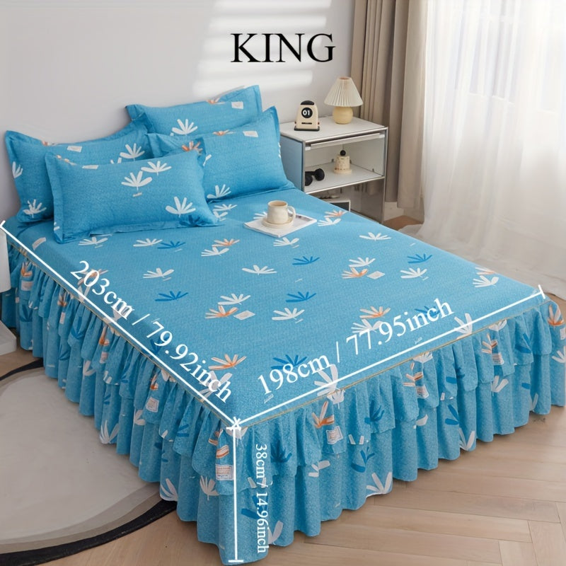 Flower Printed Bedding Set with Bed Skirt and Pillowcases All Seasons Universal