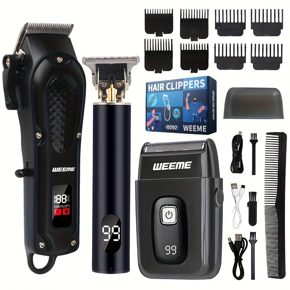 Классический черный трехкомпонентный набор: электробритва, триммер, бритва, USB-зарядка для мужчин