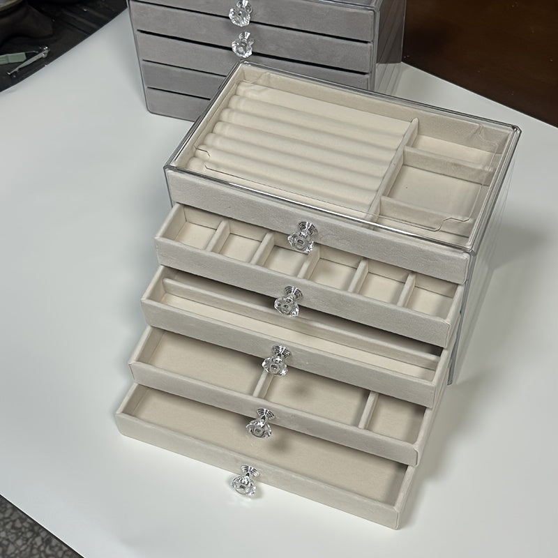 Органайзер для украшений из бархата с боковыми дверцами, 5 уровней, современный дизайн для серег, часов, аксессуаров