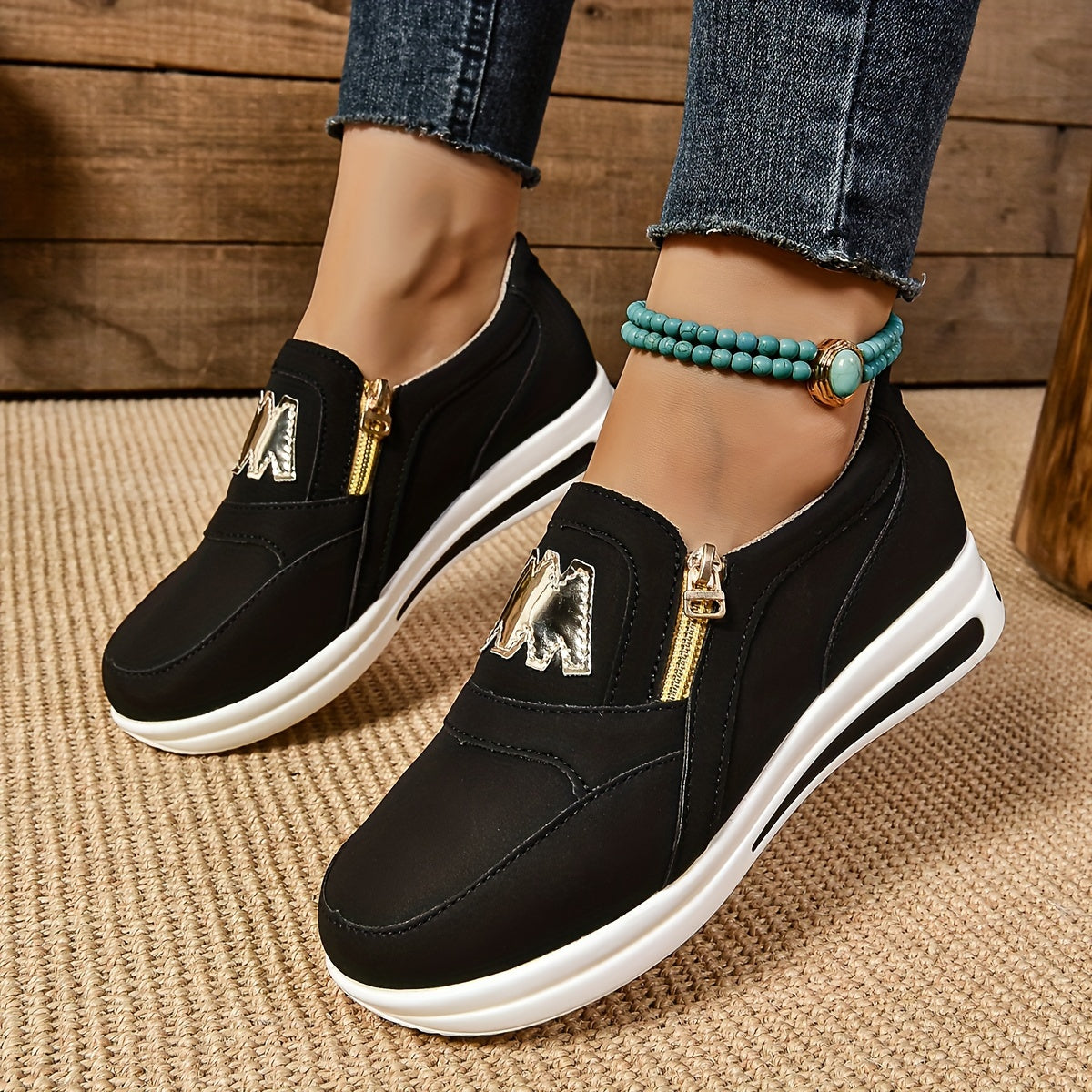 Women's Synthetic Letter Print Platform Sneakers, Low-Top Casual Shoes