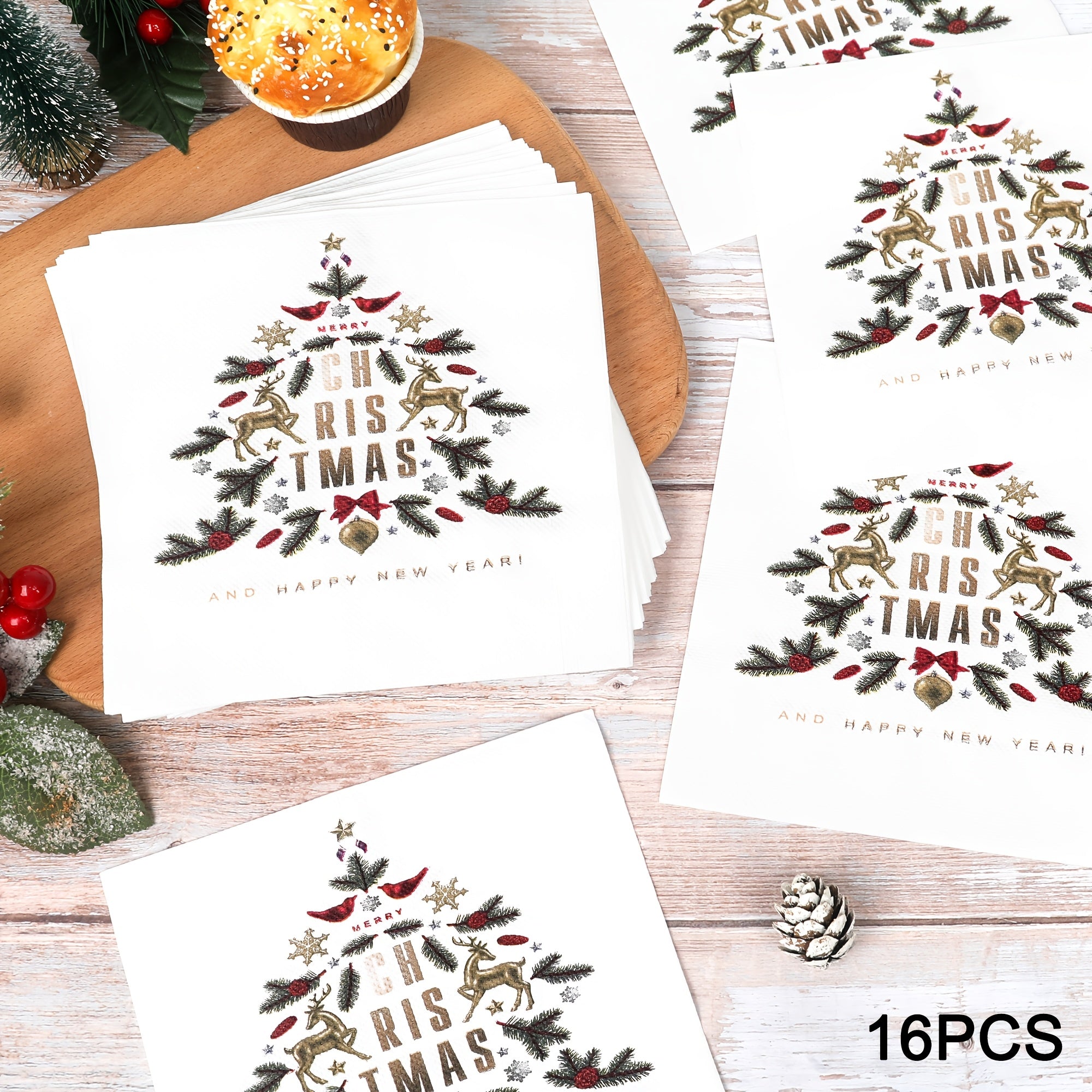 Одноразовые салфетки с дизайном новогодней елки, 2 слоя, для праздничных вечеринок, упаковка 50 шт.