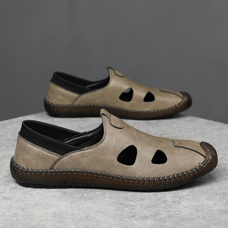 Plus Size Men Breathable Slip-On Sandals Summer Casual Microfiber Leather Non-Slip