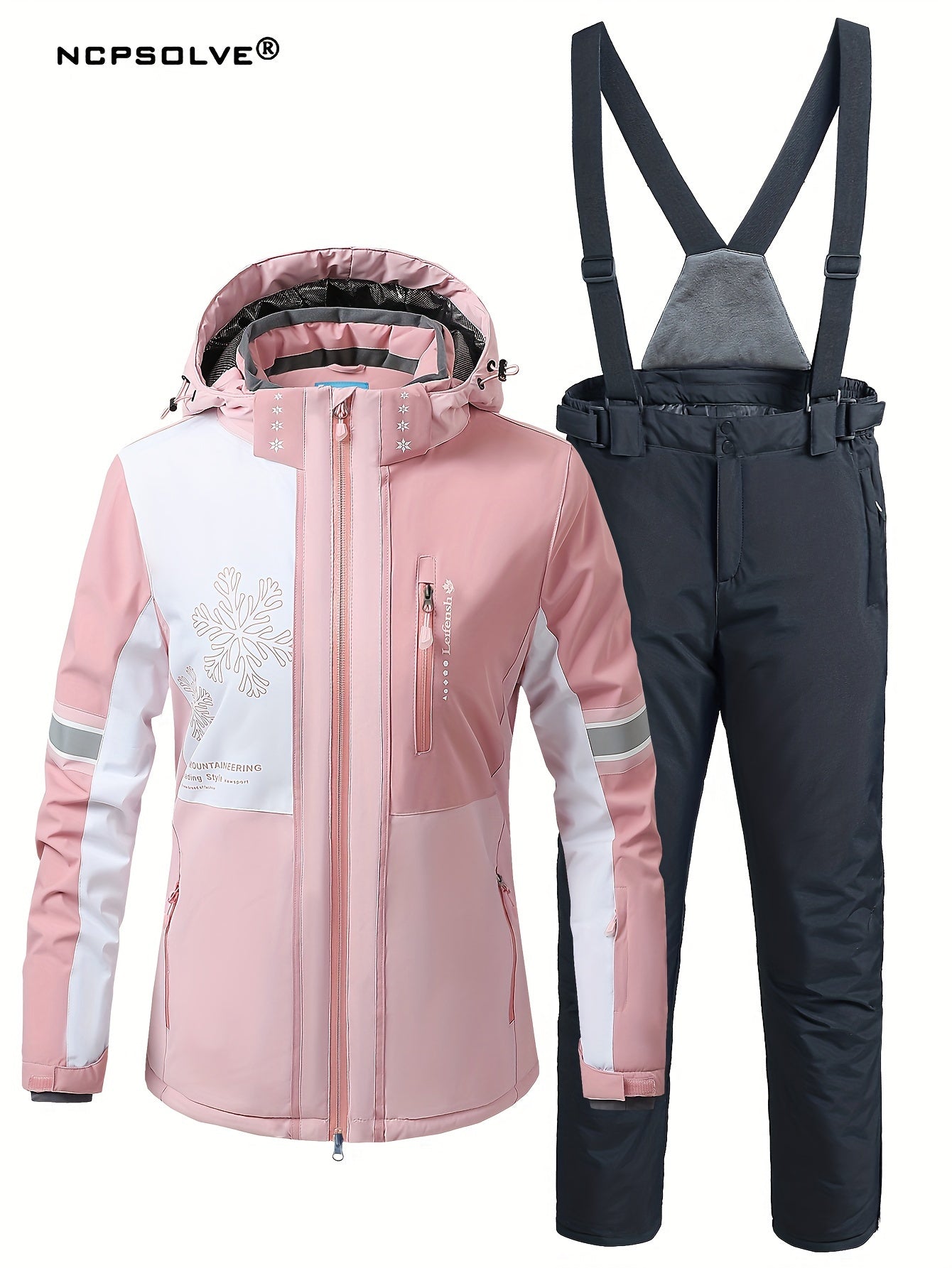 Women's Ski Suit Polyester Hooded Solid Color Zipper Fall Winter