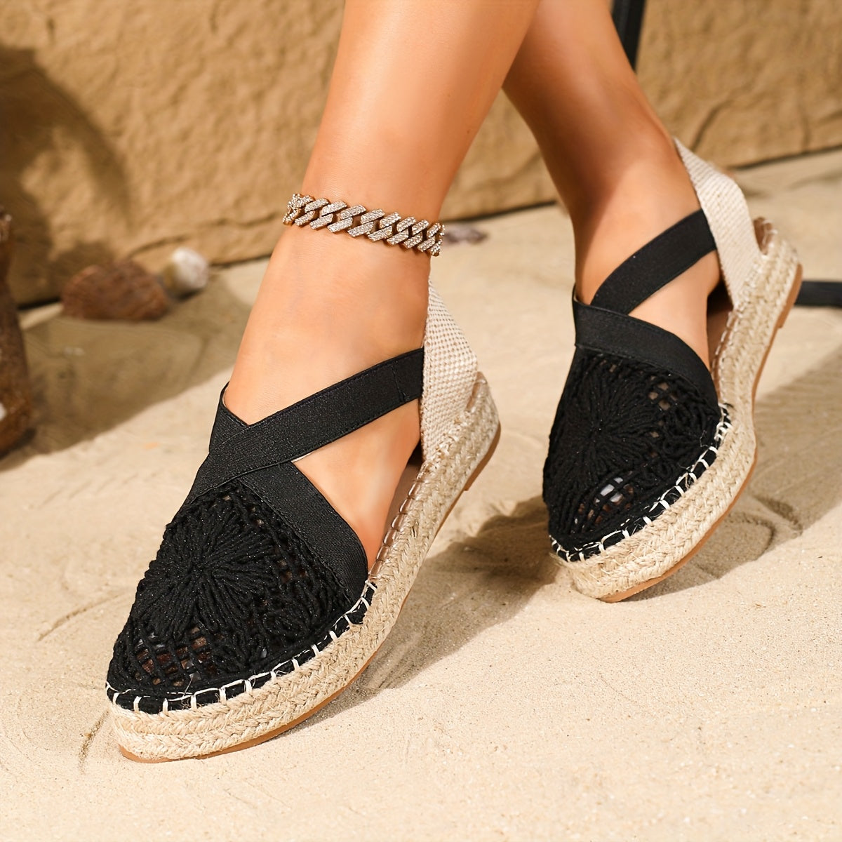 Women's Bohemian Flat Espadrille Sandals Woven Strap Summer Beach Shoes