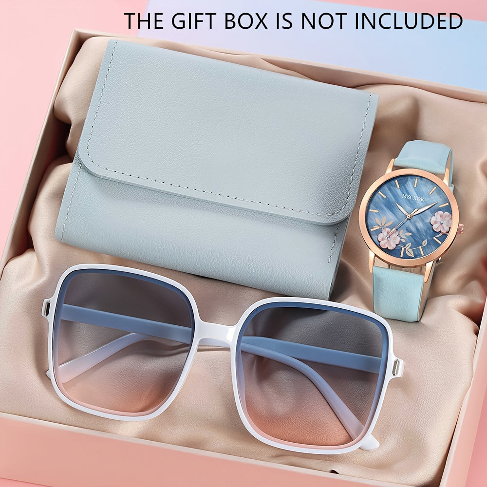 Ayollar modasi soati to'plami, kvarts mexanizmi, sun'iy charm bilan taqilgan va hamyon bilan