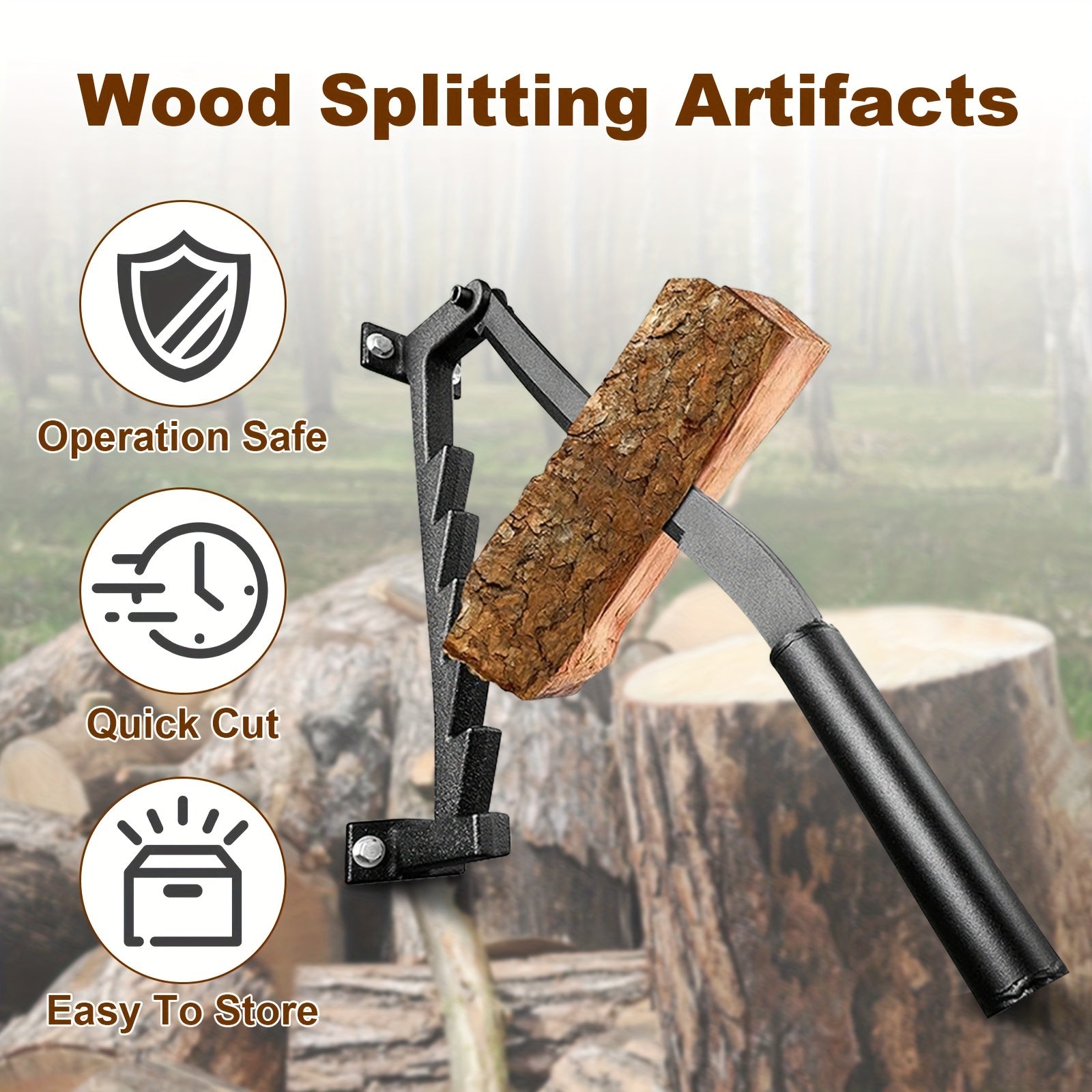 Firewood Splitter Kit Wall Mount Cast Iron with Gloves and Storage Bag
