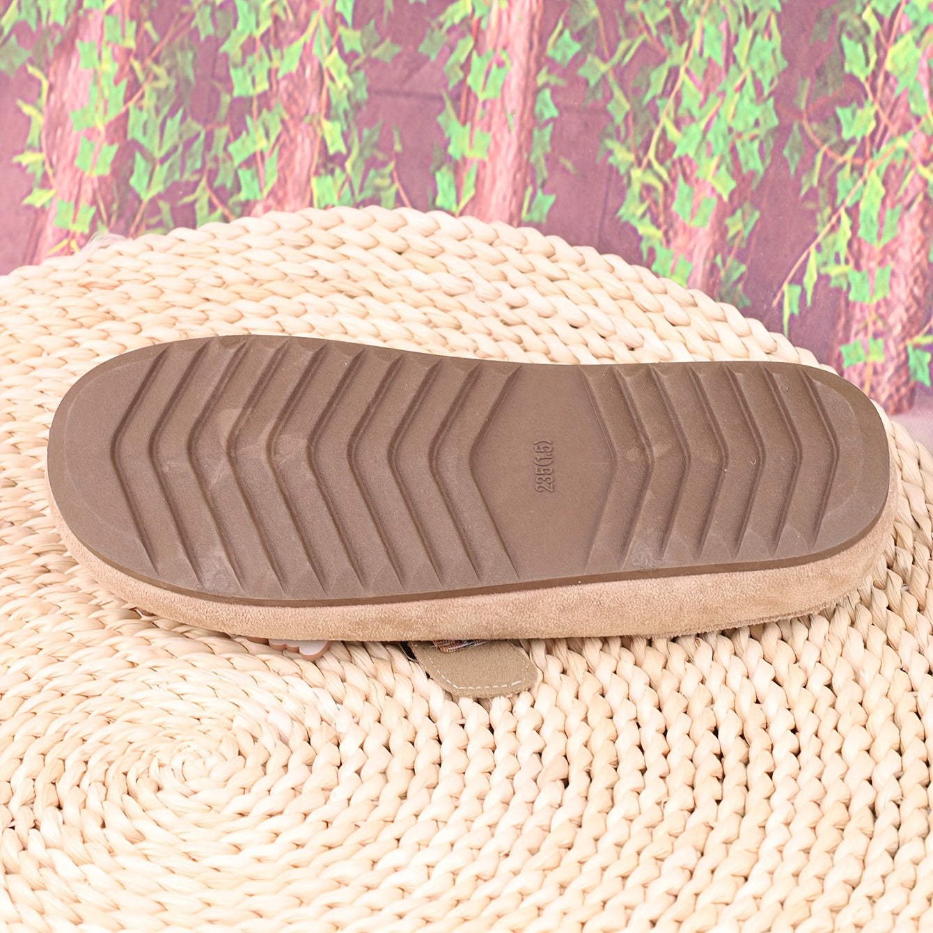 Women’s Microfiber Cartoon Letter Mule Shoes - Casual All-Season Flat Beige