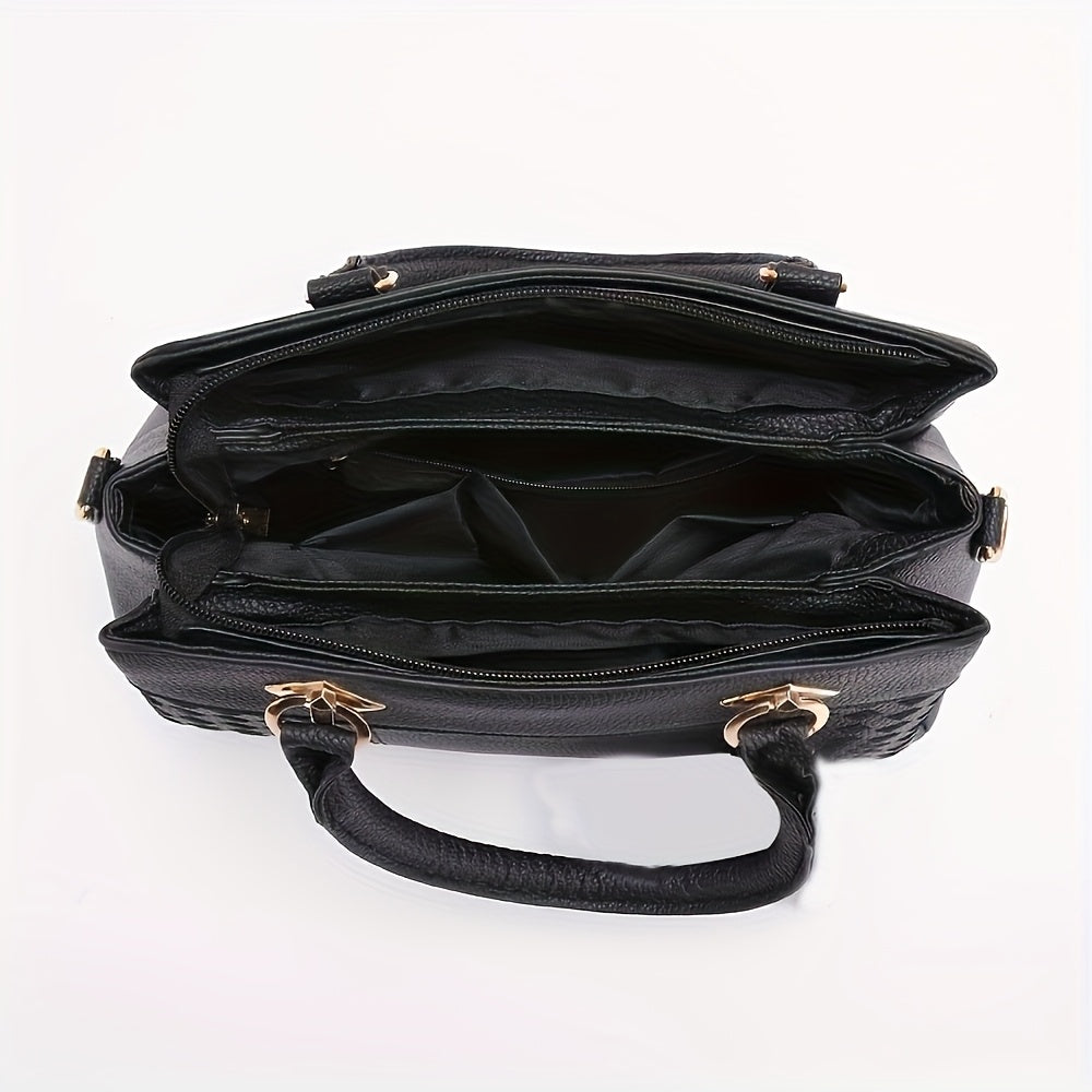 Black Tote Bag for Women with Detachable Shoulder Strap Gold Hardware Large Handbag