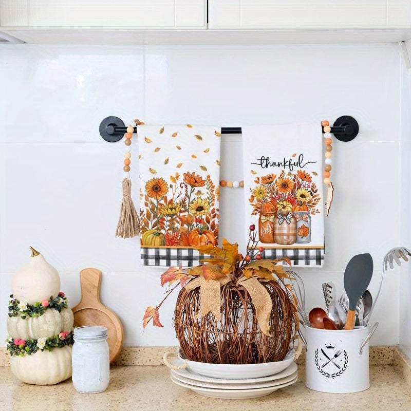 Set of 2 Autumn Pumpkin Kitchen Towels 45.72x66.04 cm Reusable Home Decor