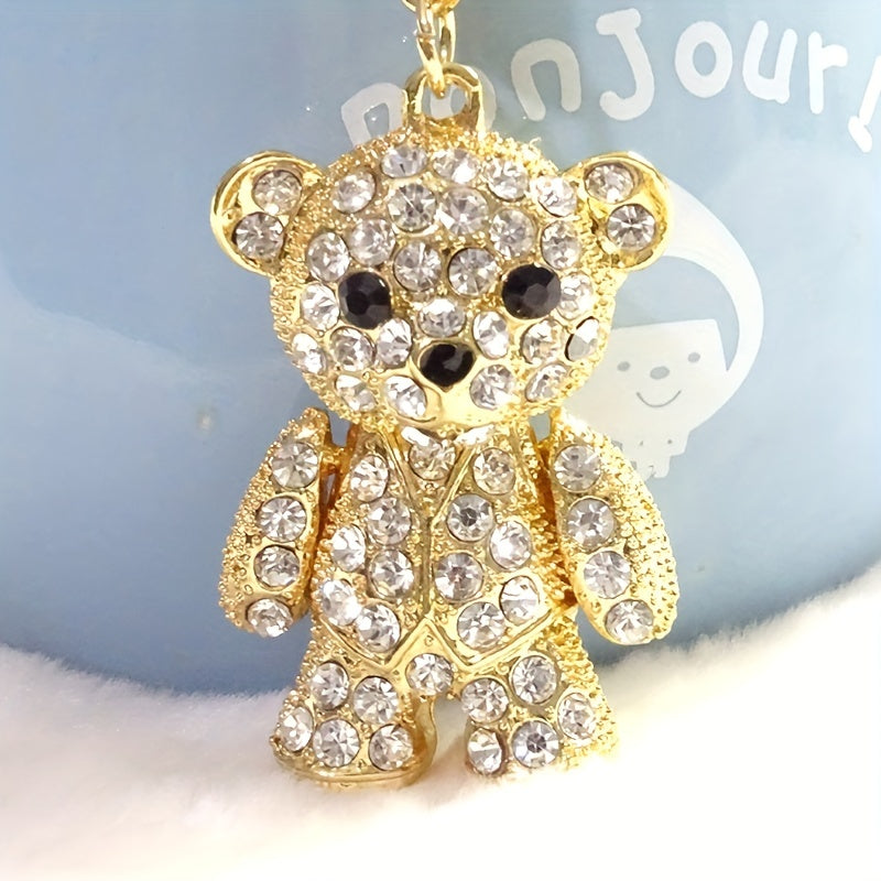 Adorable Bear Keychain Bag Charm Rhinestone Metal Pendant for Car Keys