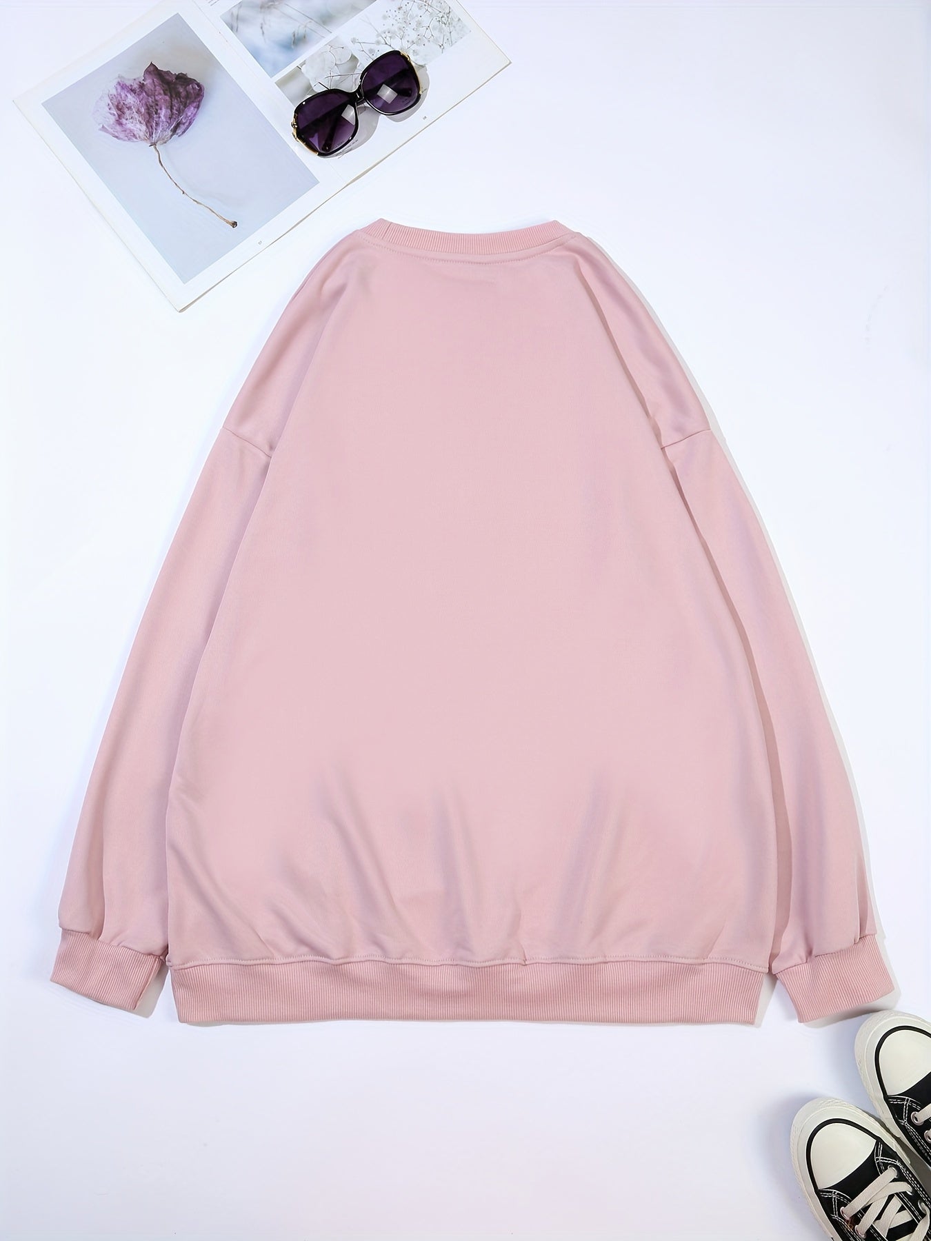 Plus Size Women's Cat Letter Print Sweatshirt Casual Long Sleeve Crew Neck