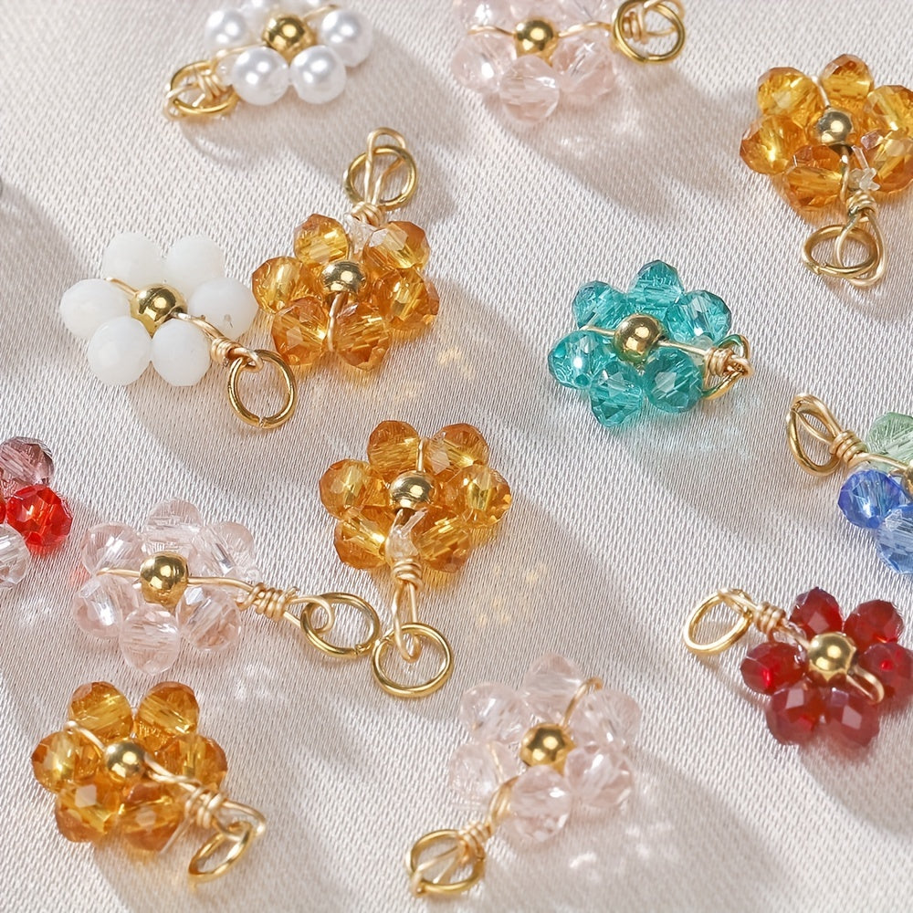 Набор из 20 ярких страз и искусственных жемчужных цветочных подвесок из нержавеющей стали для создания ручных ожерелий и браслетов