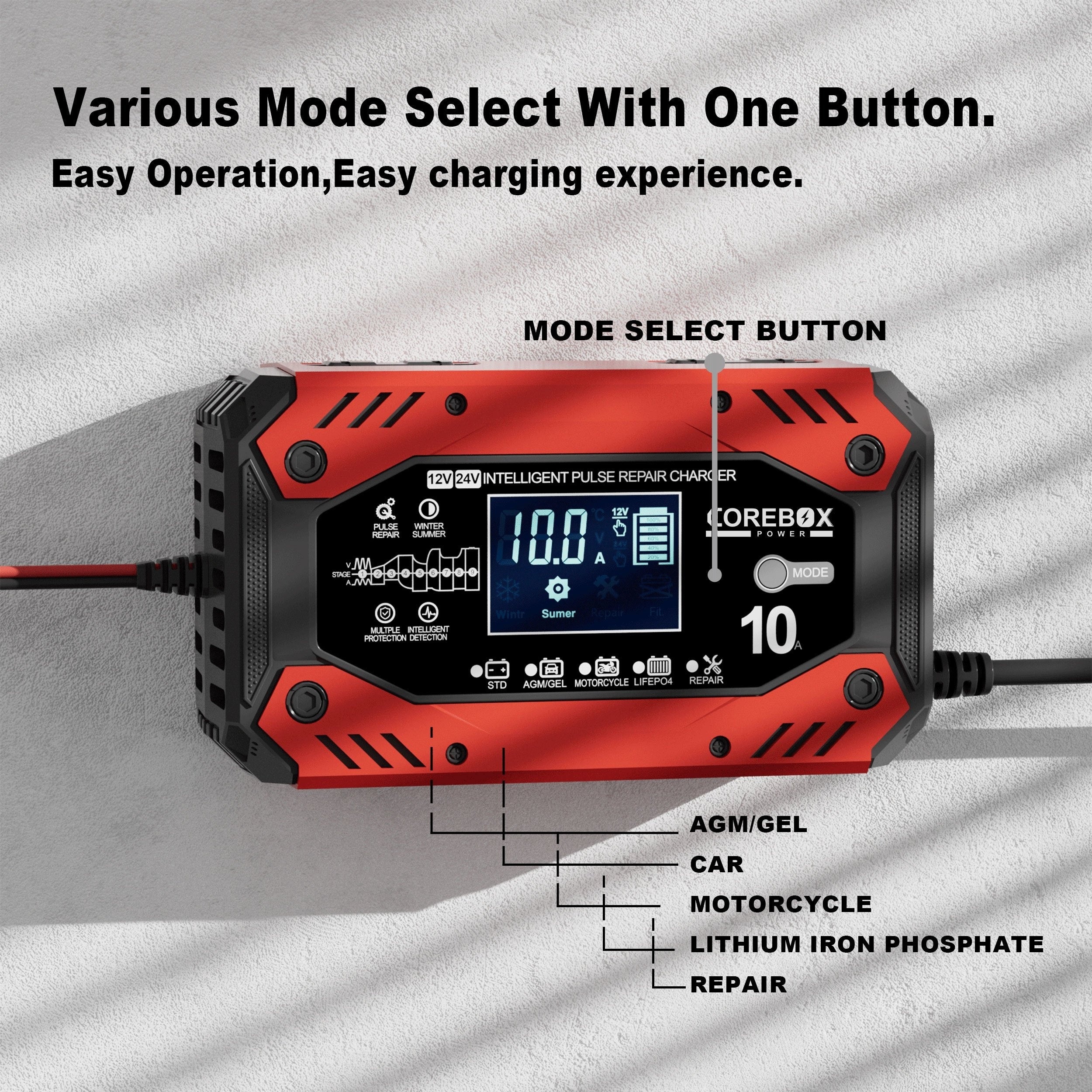 12V/24V Умное зарядное устройство для аккумуляторов с ЖК-дисплеем и импульсным восстановлением для AGM GEL WET аккумуляторов