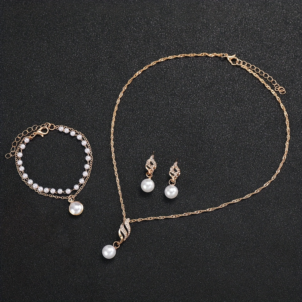 Women's Luxury Quartz Watch and Jewelry Set 5 Pieces Square Dial Pearl Accents Gift