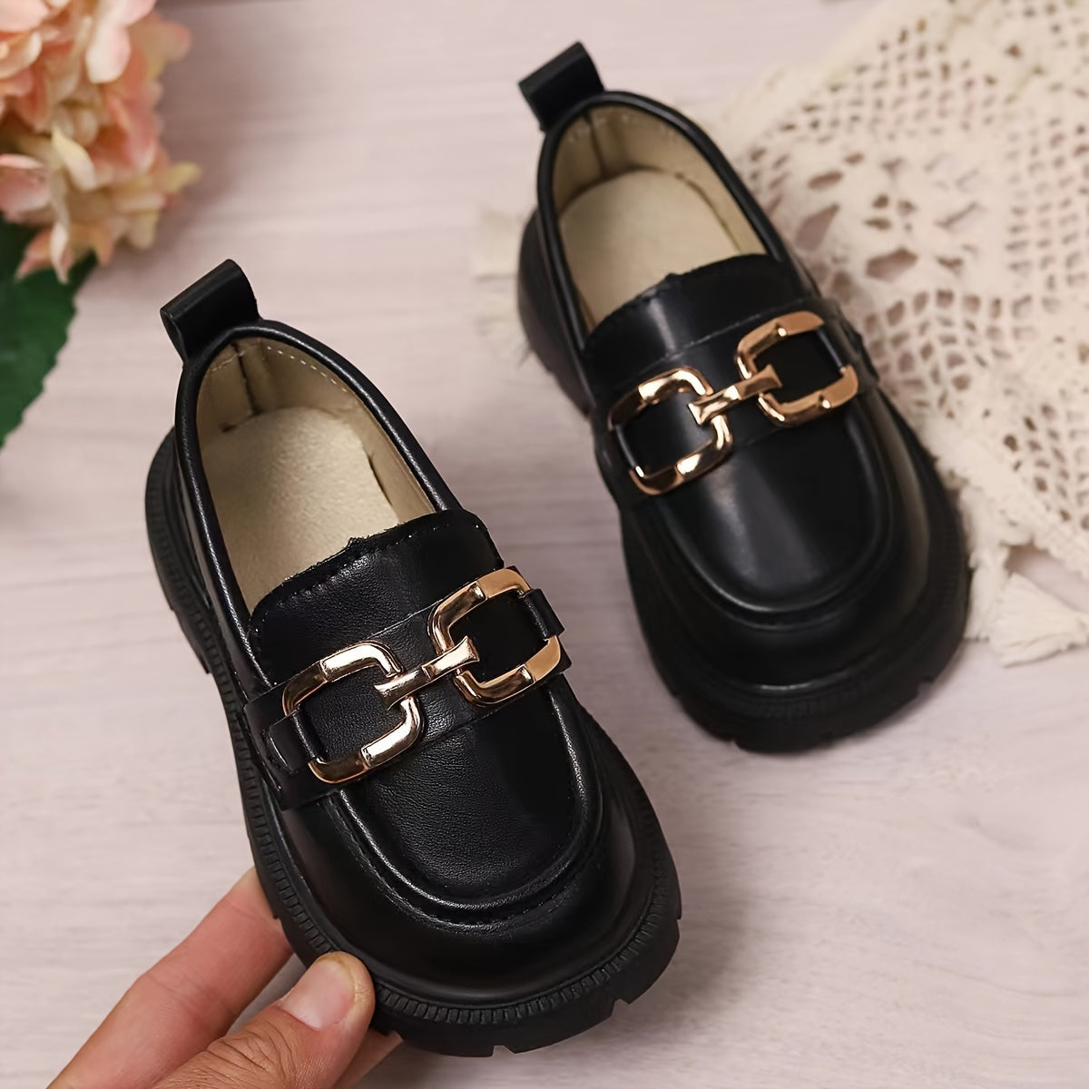 Girls' Casual Slip-On Sneakers with Thick Sole and PU Material