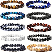 Set of 10 8mm Semi Precious Stone Beaded Bracelets for Men Women Healing Crystal Unisex Gift