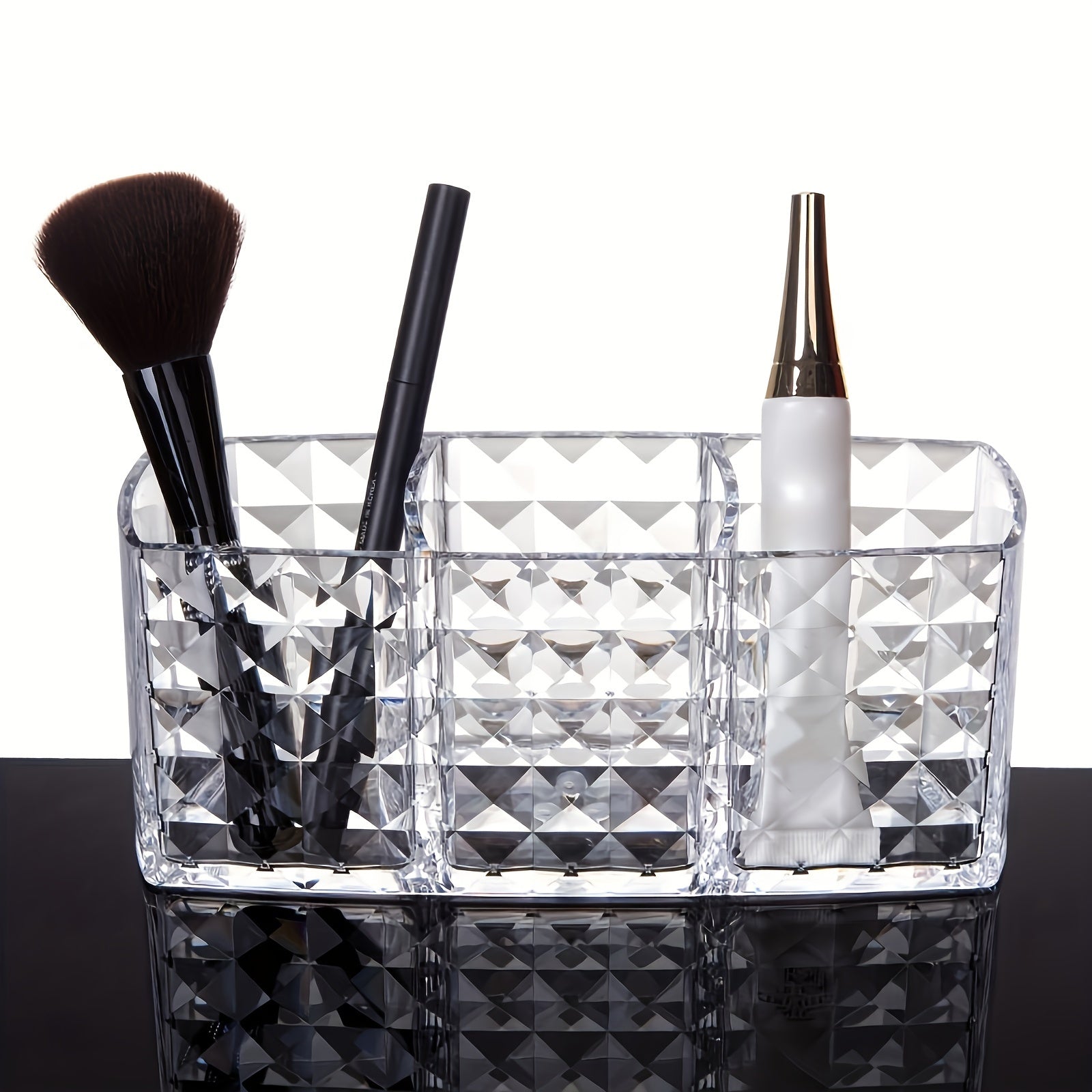 Clear Plastic Makeup Organizer with 3 Compartments for Cosmetics and Accessories