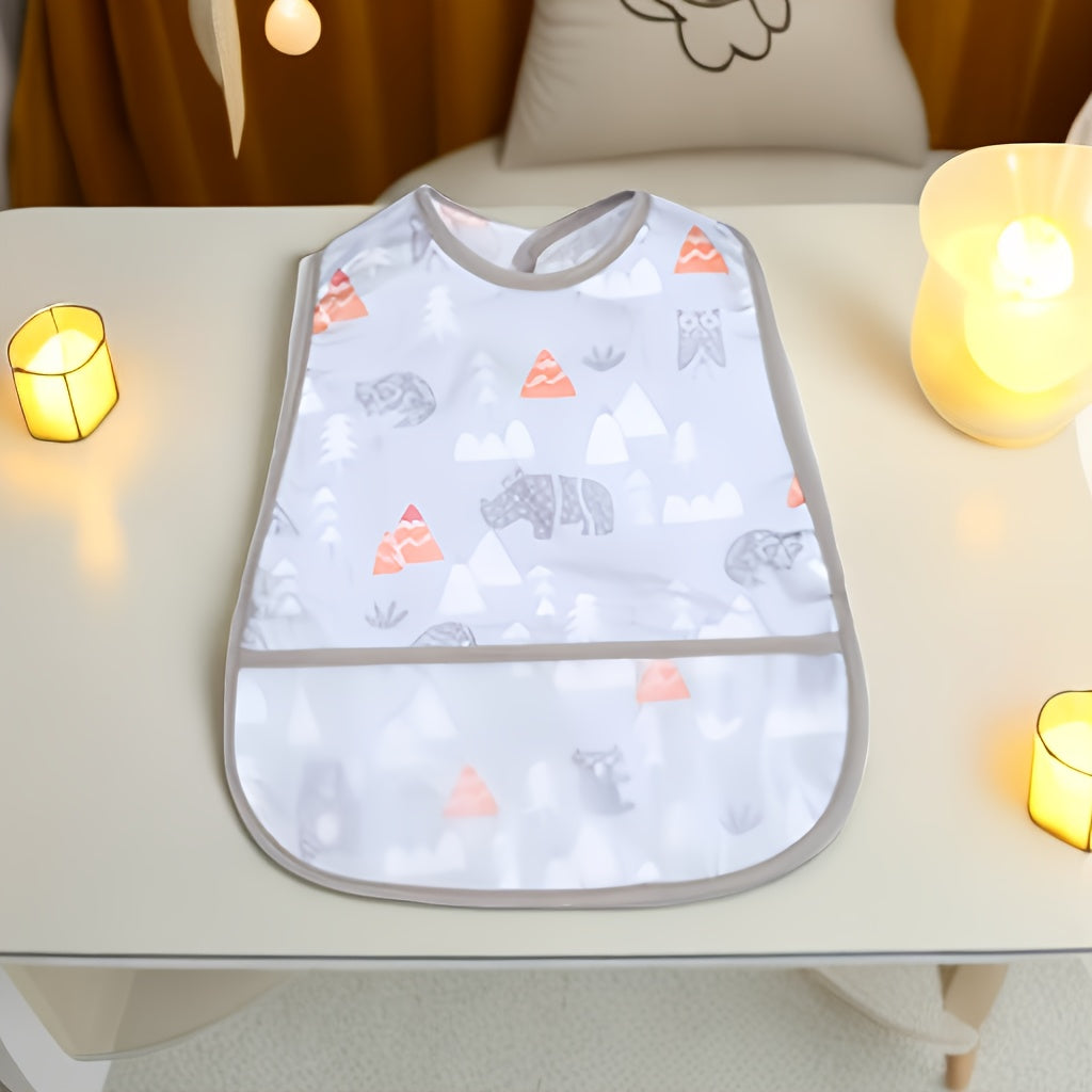 Waterproof Baby Bib with Double Layers Large Storage Pocket Snap Buttons Machine Washable Soft Durable