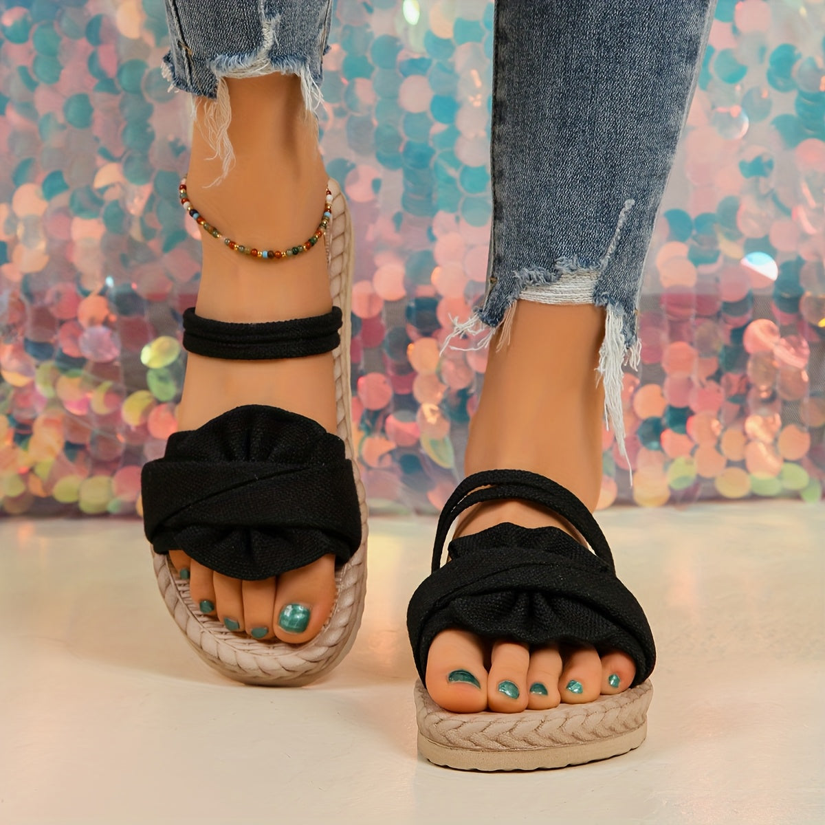 Women's Beige Slide Sandals Lightweight EVA Open Toe Casual Summer