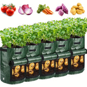 5pcs Green 7-Gallon Fabric Grow Bags with Handles for Outdoor Vegetable Gardening