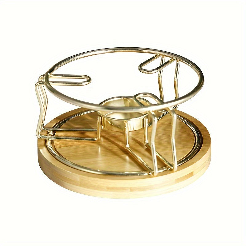 Stainless Steel Candle Holder with Wooden Base for Tea Coffee Heating and Beverage Accessories