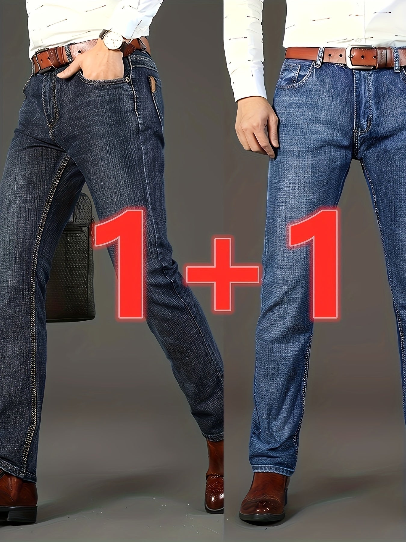 Men's Elastic Denim Jeans All-Season Business Formal Casual Regular Fit