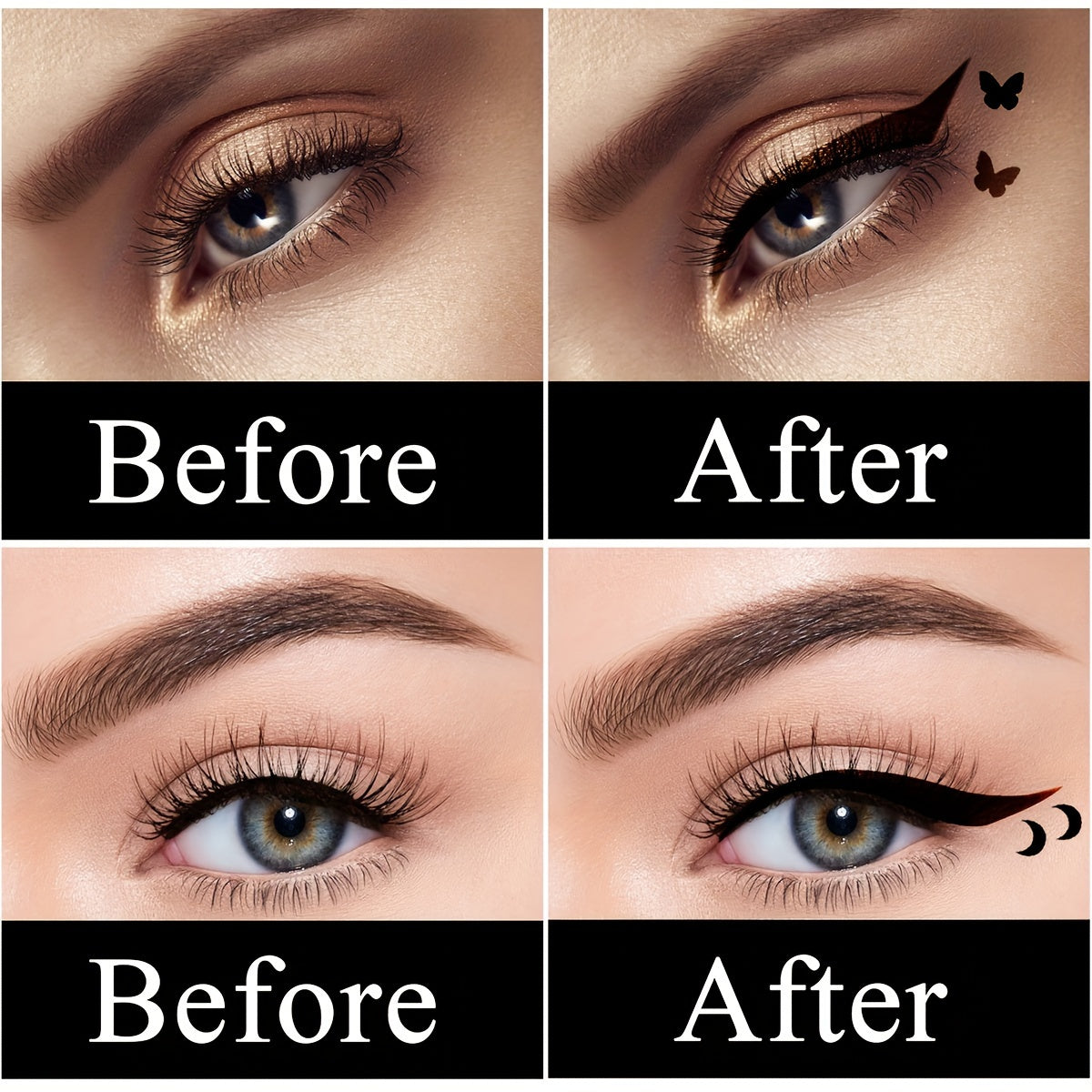 Set de bolígrafos delineadores líquidos para mujer, a prueba de agua y de larga duración, negro con formas de sello