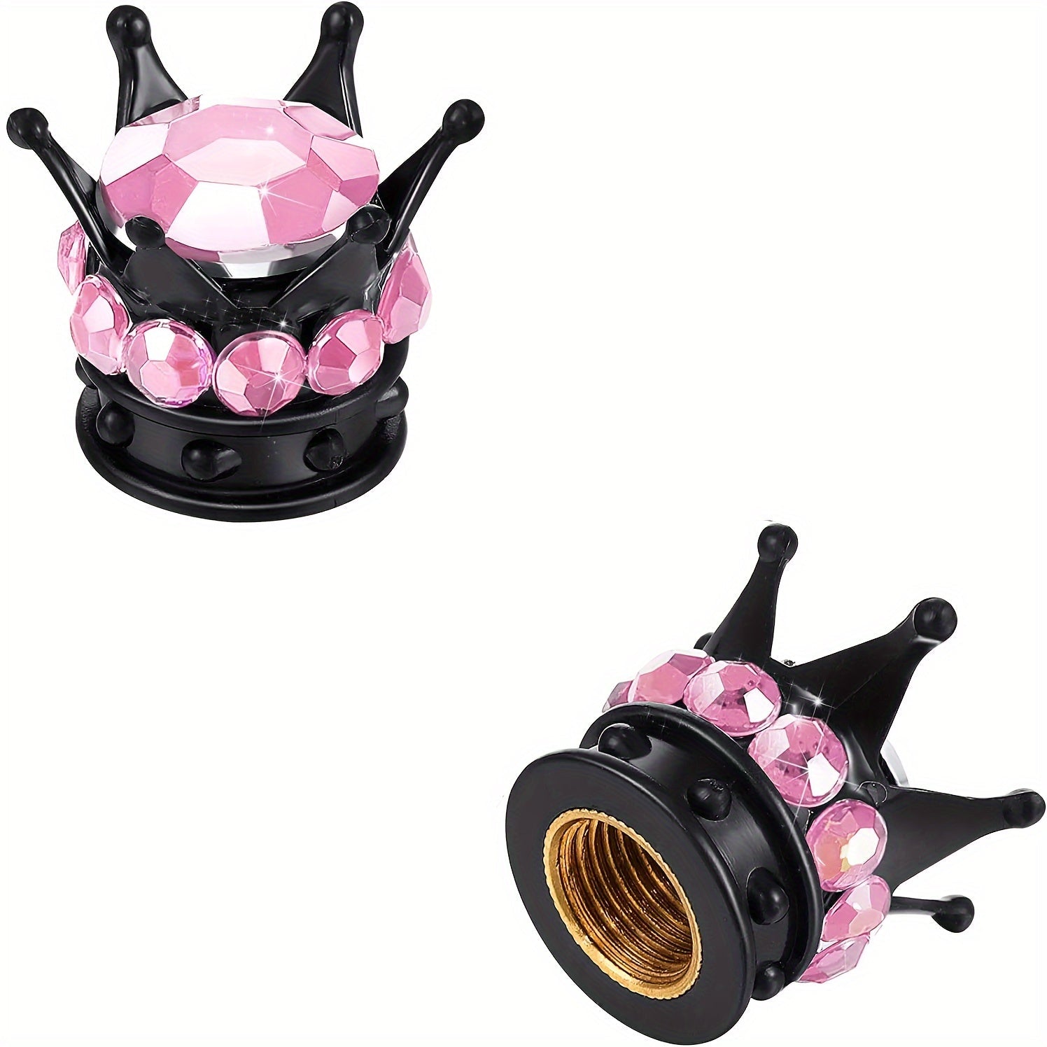 2 ta toj shaklidagi avtomobil g'ildirak ventili qopqog'i, ABS plastmassadan tayyorlangan, rhinestone bezaklari bilan, elektrsiz dekorativ g'ildirak havo ventili qopqog'i