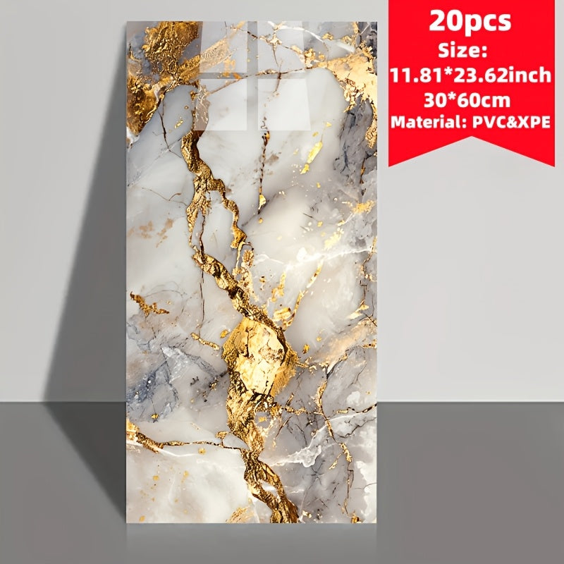 Set of 20 Marble Tile Wall Stickers Waterproof Self-Adhesive Removable for Kitchen Living Room Bathroom