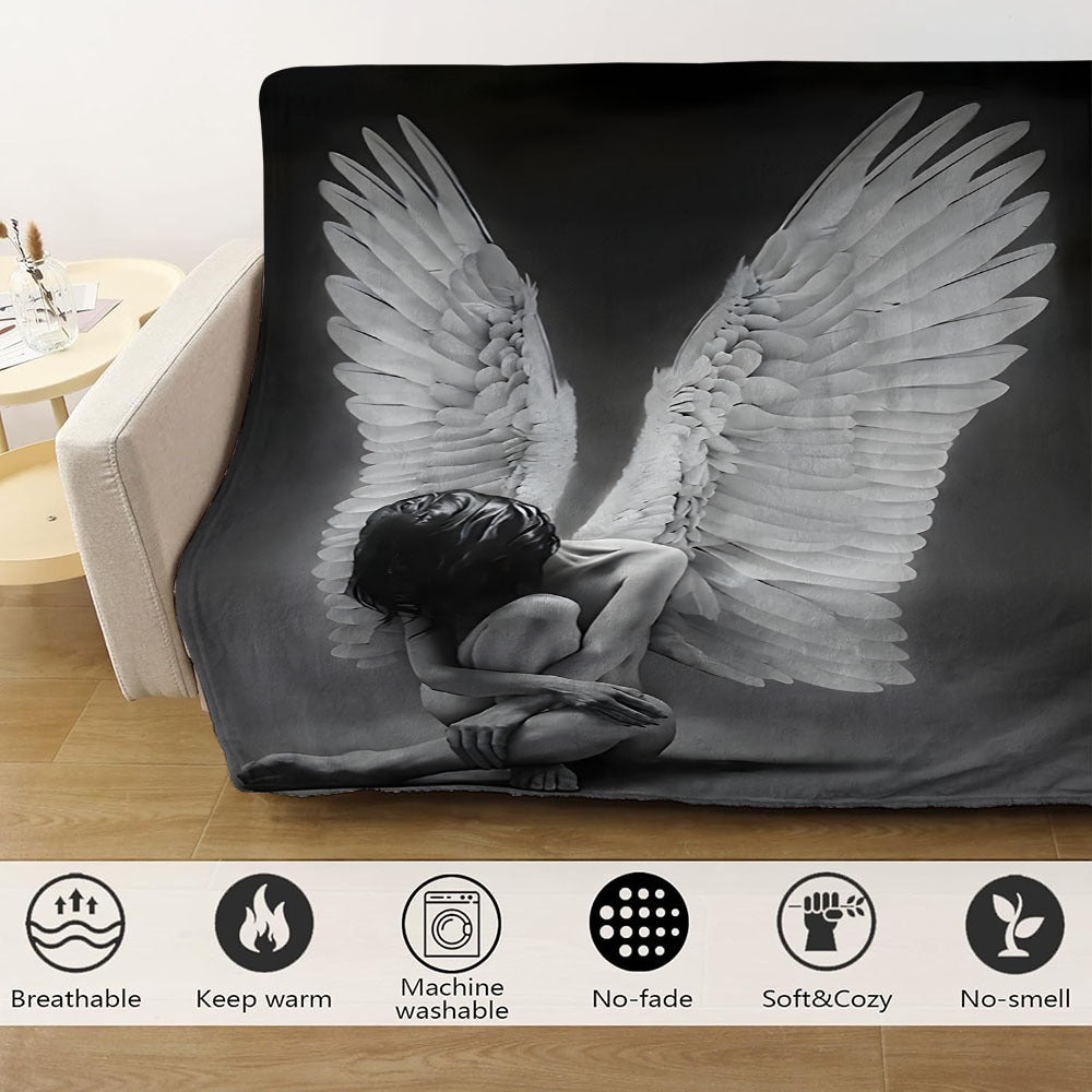 Fallen Angel Wings Print Flannel Throw Blanket Hypoallergenic Soft Warm All-Season