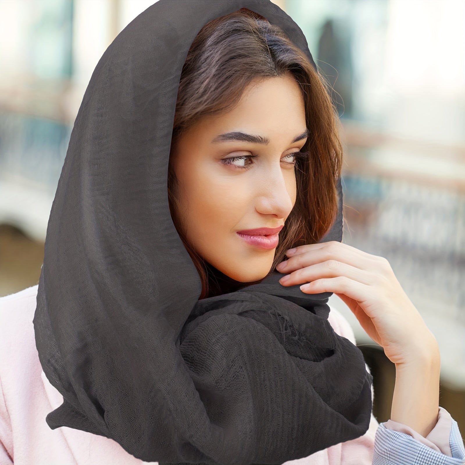 Women's Large Breathable Sun Protection Headscarf Solid Color Lightweight Wrinkle Scarf