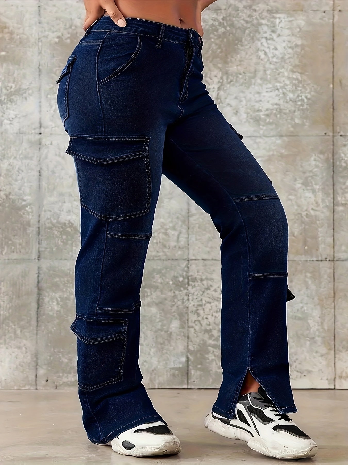 Plus Size Women's Relaxed Fit Jeans Polyester Casual Workwear with Pockets