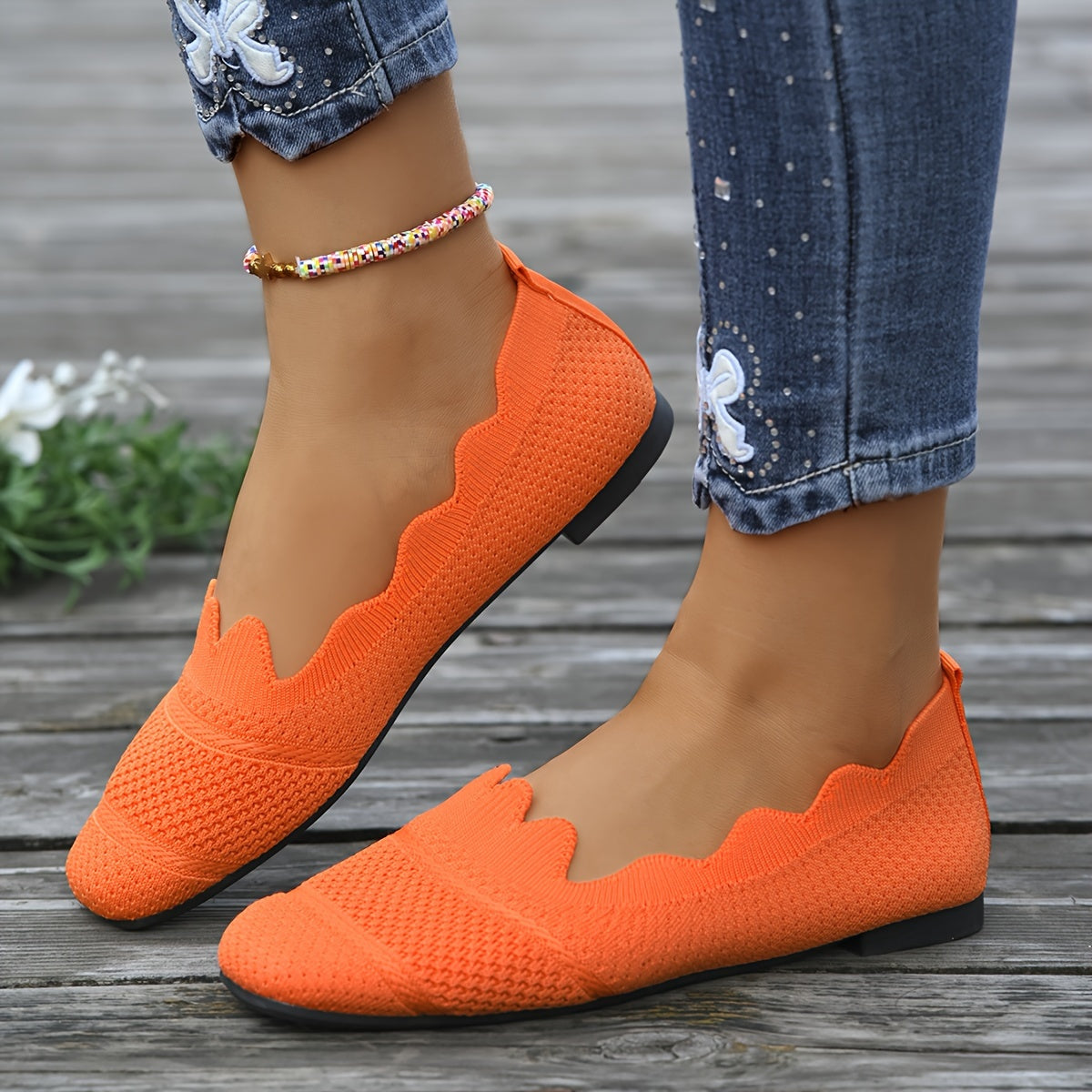 Women's Lace-Trimmed Slip-On Flats Breathable All-Season Shoes Black Gray Blue