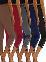 Plus Size Solid Skinny Capris Leggings 5 Pack Casual Crop Pants