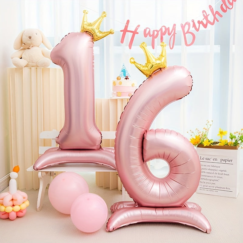 42 Inch Pink Crown Number Balloon for Birthdays and Celebrations Made of Durable Aluminum Foil