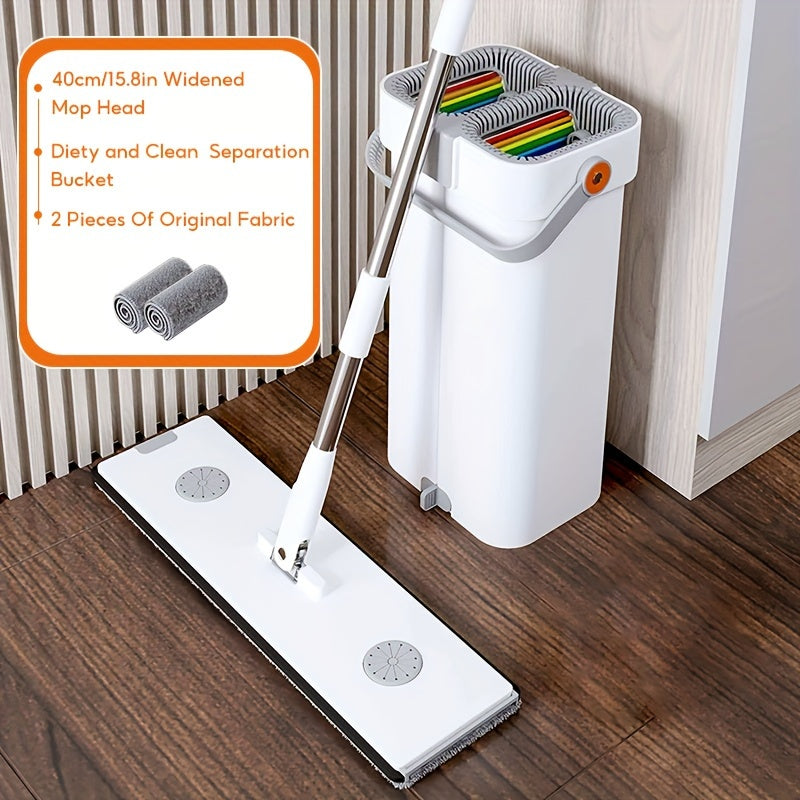 1Set Mop and Bucket Set with Microfiber Mop Head, Fabric Pads, Durable Metal Plastic