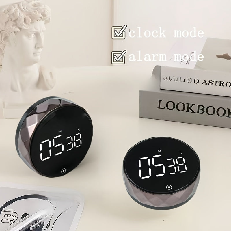 Rotating LED kitchen timer with alarm clock 3 modes sleek black design