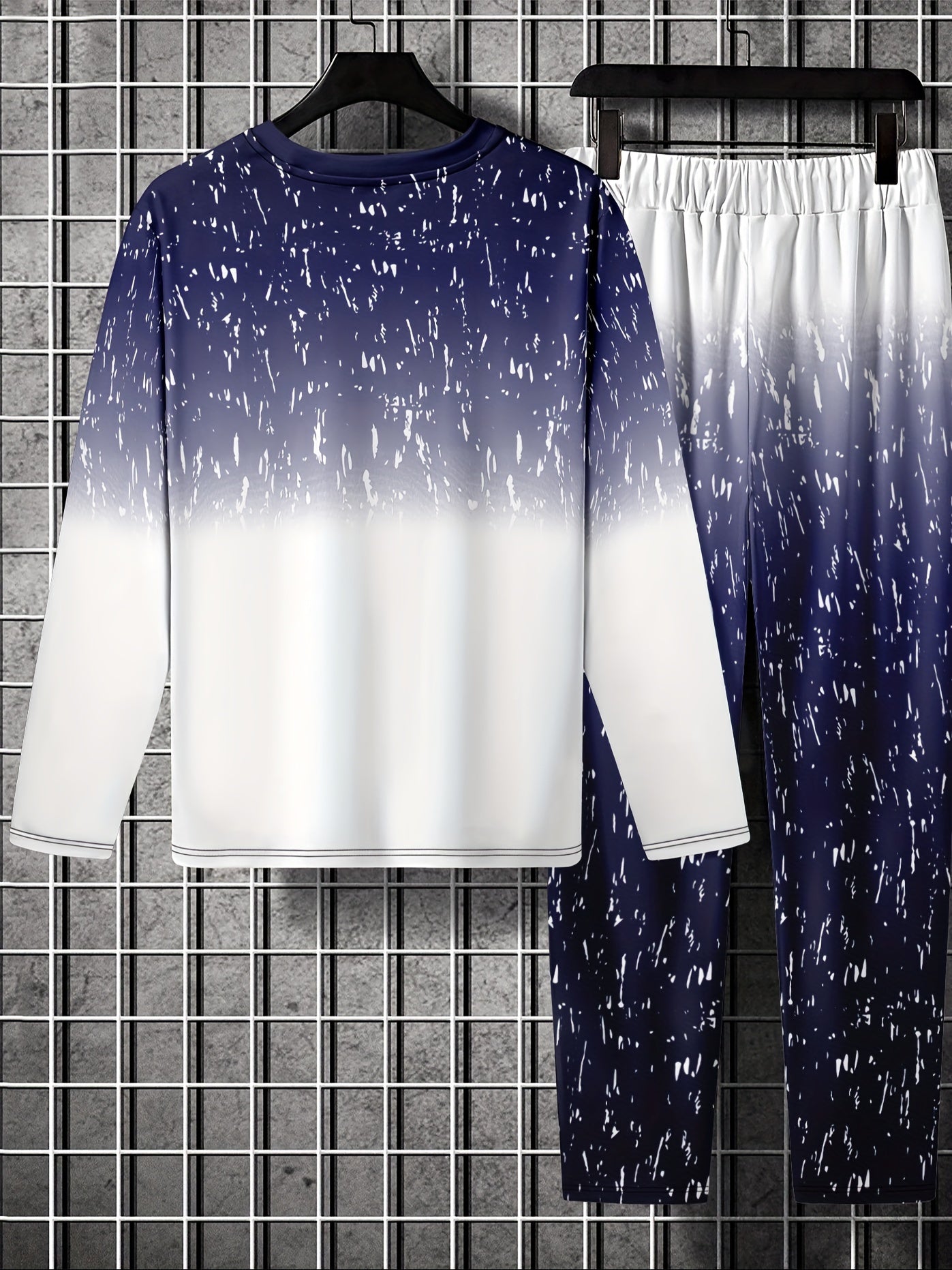 Men's Geometric Pattern Polyester Lounge Pajama Set with Sweatshirts and Jogger Pants