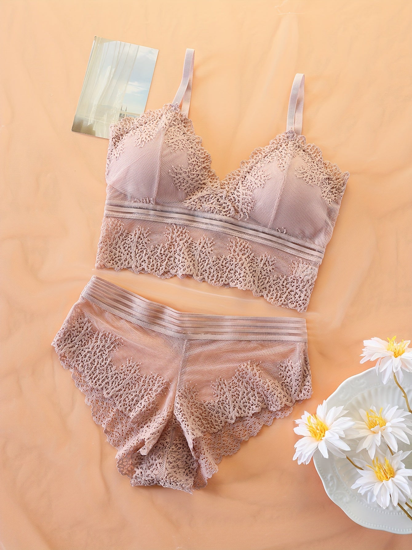 Set of 3 Women's Lingerie Sets with Lace Bras and Mesh Panties