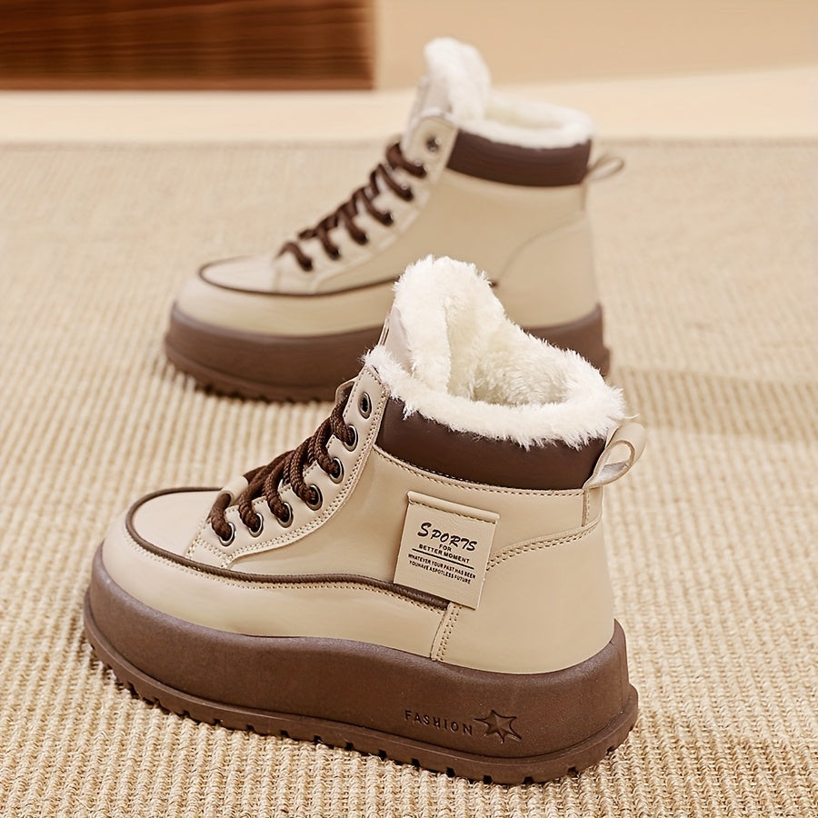 Women’s Winter Thick-Soled Ankle Boots with Lined Interior and Flat Heel