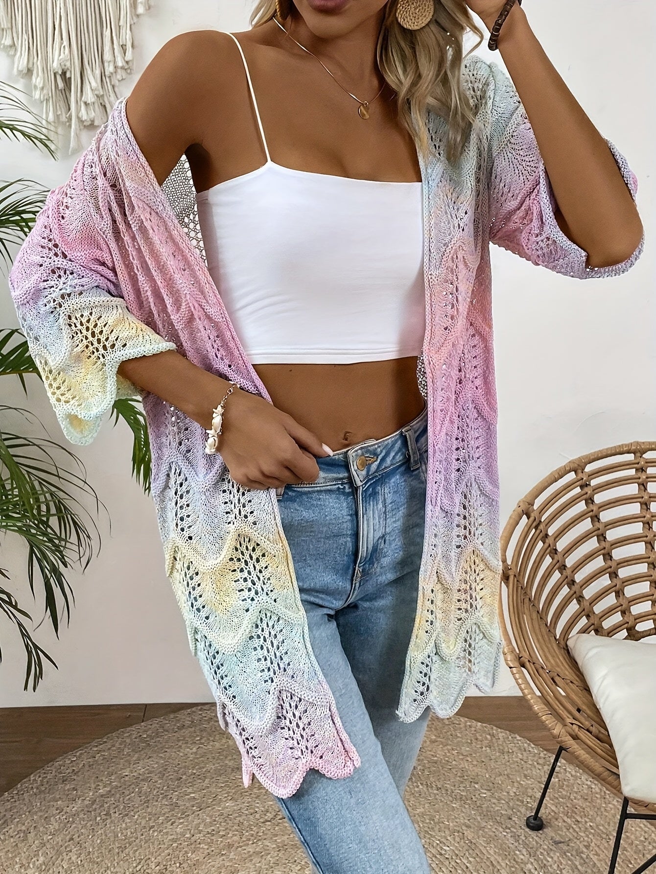 Plus-Size Women's Gradient Lace Beach Cover-Up Sleeveless Summer Boho Chic